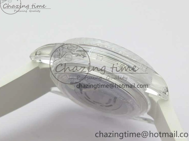 KZF Best Transparent on Phantomlab Rubber Edition VR3135 Dial Blue Light Strap White Submariner 0219